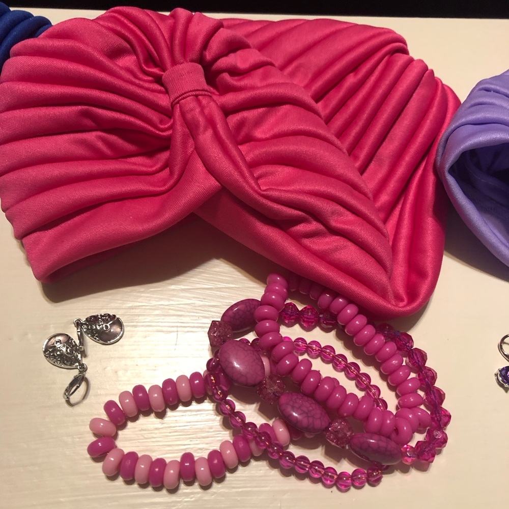 Turban /bracelets/earings set pink